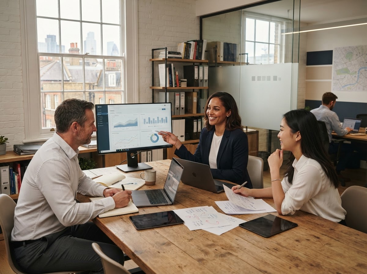 Investigación Vestingdom team reviewing adaptive portfolio analytics
